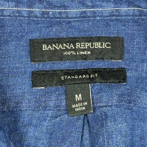 Banana Republic Standard Fit Blue 100% Linen Long Sleeve Button Shirt Mens Med - Picture 3 of 4